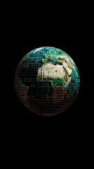 Digital representation of earth with glowing lights on black background, futuristic concept