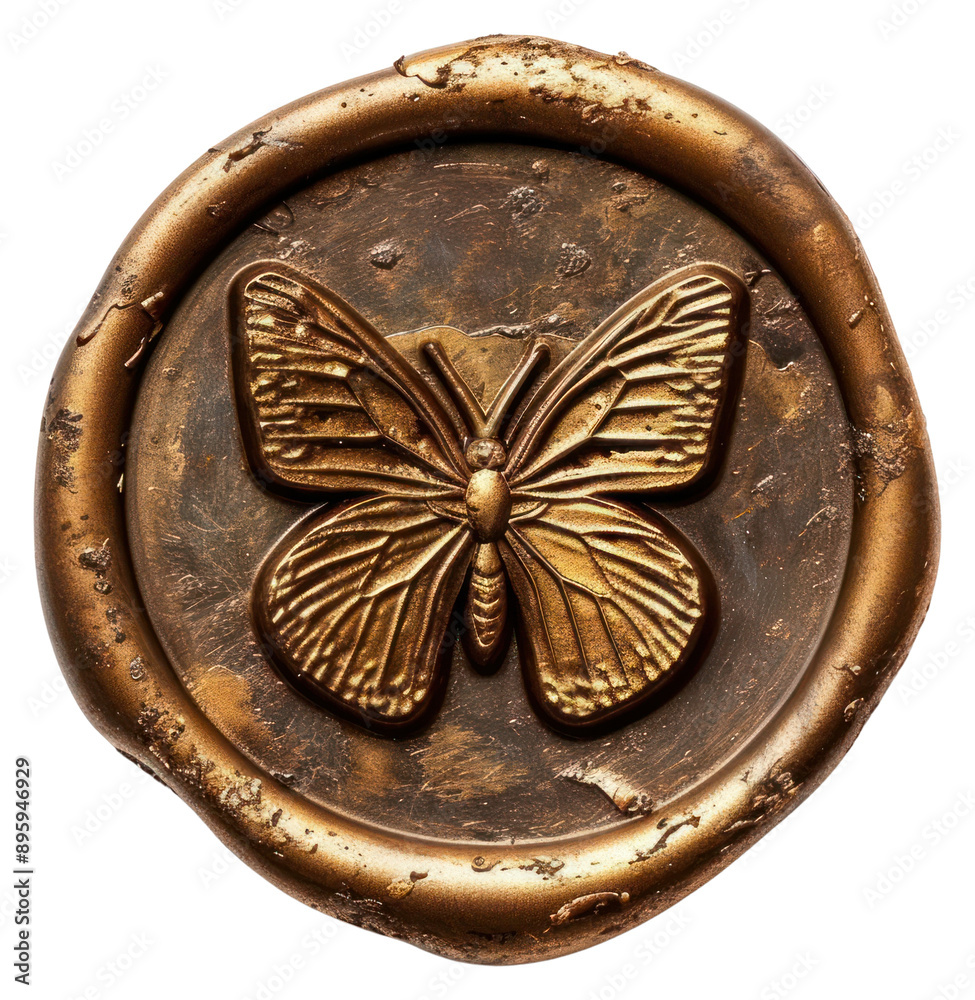 Wall mural PNG Letter Seal wax Stamp of butterfly jewelry locket bronze.