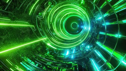 Obraz premium A futuristic digital art piece featuring a mesmerizing background of vibrant green Techno dots