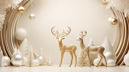 3D scene gold deer with white background in christmas theme