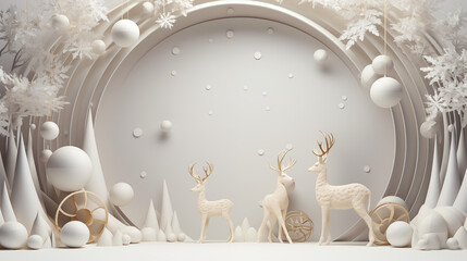 3D scene gold deer with white background in christmas theme