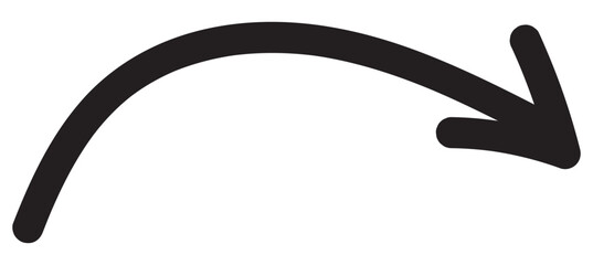 Sharp curved arrow icon. Black rounded arrow. Direction pointer pointing down	