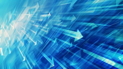 Fototapeta premium Multiple blue arrows pointing forward on a dynamic blue and white background.Concept of progress and direction