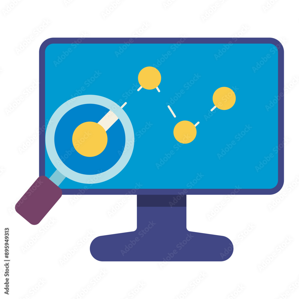 Sticker statistical line graph on computer monitor flat icon