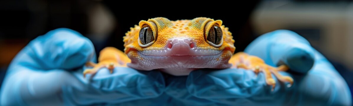 Close up of a geckole with its mouth open