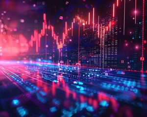 Fototapeta premium Abstract digital illustration of capital growth, assets increasing with futuristic financial charts, vibrant colors
