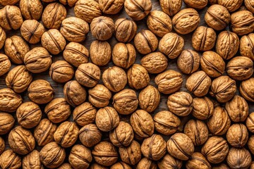 Top view of walnuts on a plain backdrop