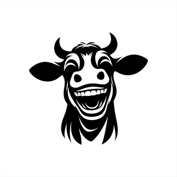 silhouette illustration logo of laughing cow head