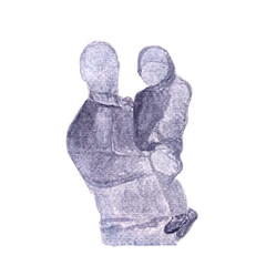 A father holding his toddler, a charming watercolor silhouette conveying warmth and love. The monochrome design highlights the special bond between parent and child, perfect for family-oriented themes