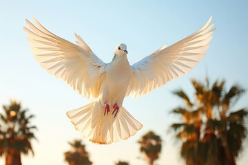 Fototapeta premium Dove soaring with wings open in the sky