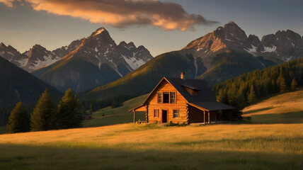 mountain hut in the mountains, ai generated