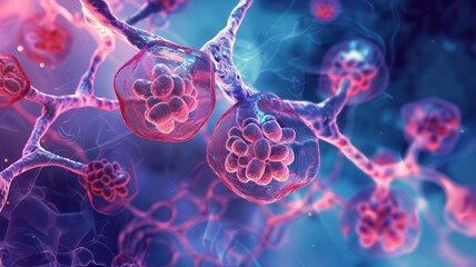 Lung alveoli and capillaries illustrating gas exchange, Gas exchange, Detailed medical illustration