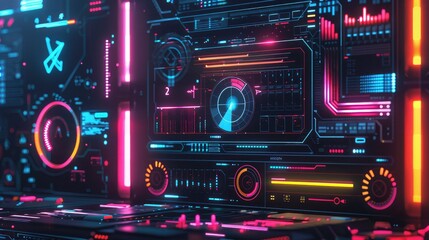 Fototapeta premium A dynamic digital interface with colorful lines and communication elements.