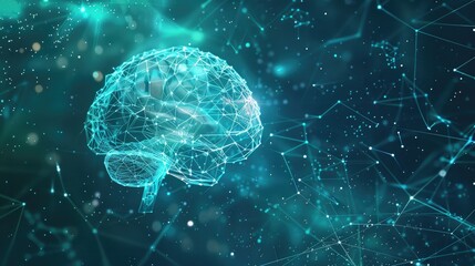 A futuristic background with a digital brain and neural network connections.