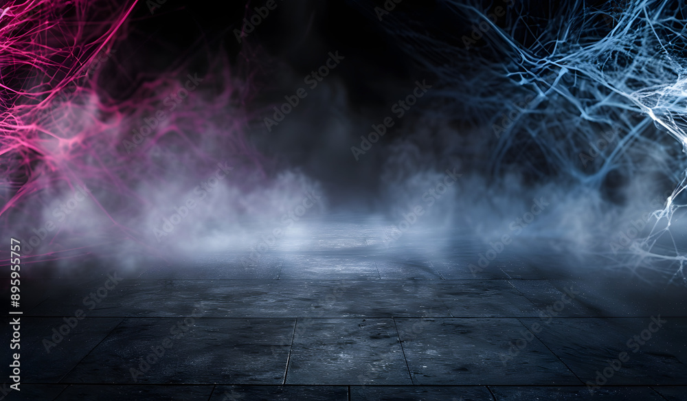 Wall mural background of empty space. dark empty background, concrete, smoke, cobweb. halloween background
