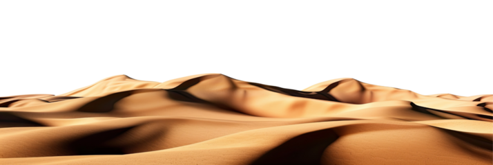 Dune of hot desert sand landscape isolated in a transparent background. Cut out or PNG. 