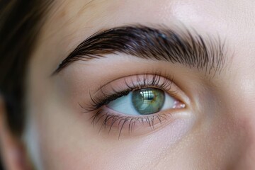 Fototapeta premium elegant woman showcasing perfect eyebrow lamination, exuding confidence and beauty