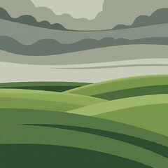 Obraz premium Green Meadow Under Clouds