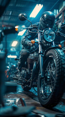 Motorcycle maintenance banner with oil and tools