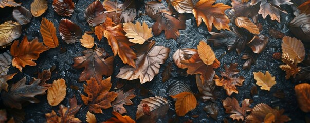 Fallen Autumn Leaves on Ground Background, 4K hyperrealistic photo