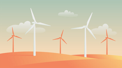 Wind turbines (generators) in a field, pastel colored vector illustration © Zoran Milic