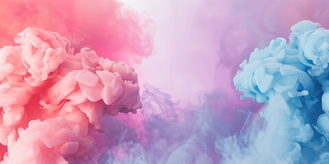 Fototapeta premium Colorful 3D Pink Party Mist and Blue Cyan Purple Aqua Smoke Cloud Graphics on White Background. 3D special effects fog clouds graphic for white background