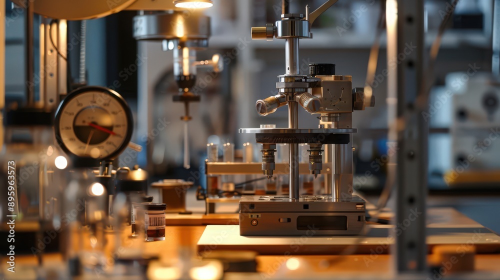 Poster detailed view of an experimental setup with precise measurement tools, showing how accuracy and deta