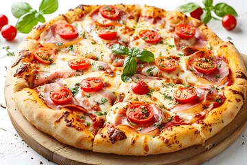 Deliciously Topped Pizza with Fresh Tomatoes and Basil
