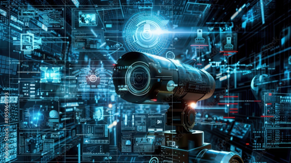 Poster diagram of a robotic vision system, depicting cameras and image processing algorithms used for objec