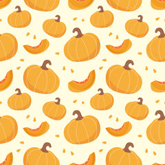 Autumn pumpkins seamless pattern on a light background