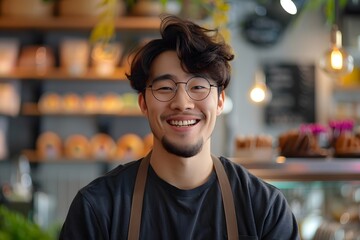 Fototapeta premium Cheerful Barista in a Cozy Cafe Setting