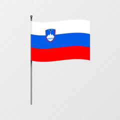 Slovenia flag on flagpole. Vector illustration.