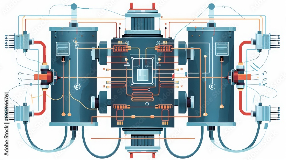 Poster diagram of a transformer circuit, showing how it steps up or steps down ac voltage using primary and
