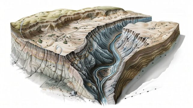 Diagram of an alluvial fan, showing how sediment is spread out in a fan shape by flowing water from a steep gradient