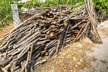 Thin wood stacked to burn in stoves and fireplaces in winter