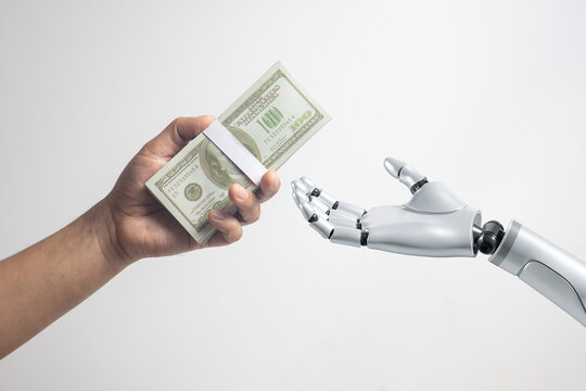 The robot received a payment from the businessman for completing the task.