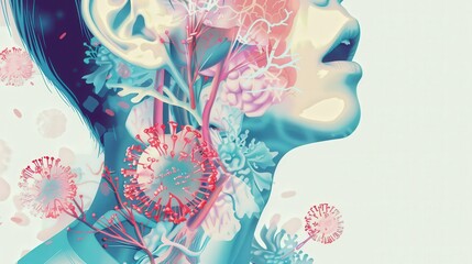 Diagram of anaphylaxis, depicting the severe allergic reaction, including swelling and airway constriction