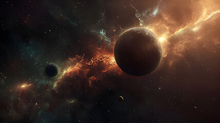 Cosmic Nebula with Planets.