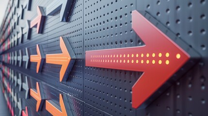 Illustrate a collection of arrow signs with tactile elements, such as raised textures or Braille, to improve accessibility and guide people with visual impairments