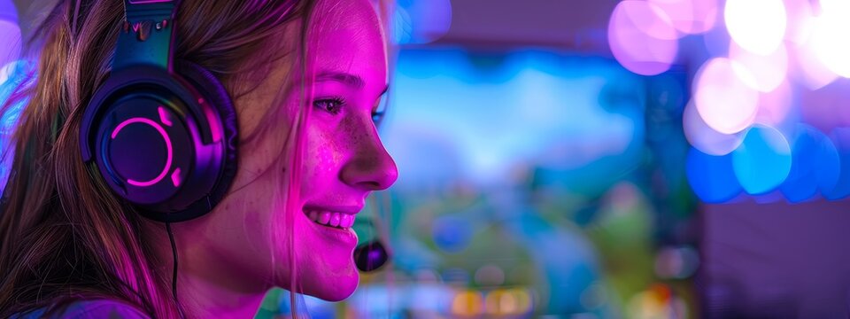 A woman live streams her gaming session for esports and online gaming