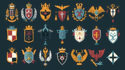 Illustrate a collection of heraldic symbols used in various ceremonies, showcasing their role in tradition and ceremonial practices.