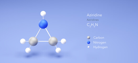 aziridine molecule, molecular structure, aziridines, 3d model, Structural Chemical Formula and Atoms with Color Coding