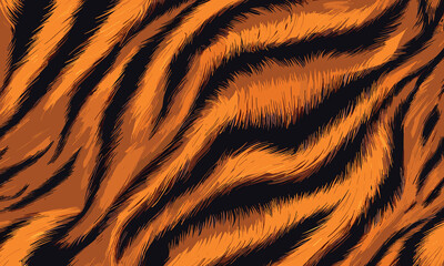 Dynamic Tiger Skin Pattern Vector Illustration Wild Texture. Animal Striped Skin Fur Pattern Texture Background