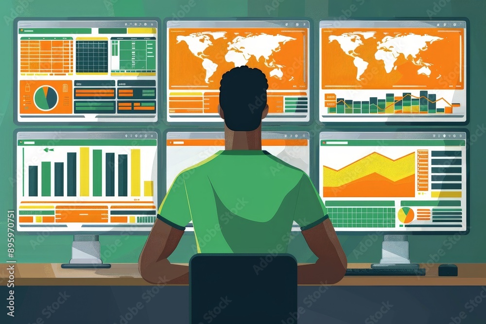 Wall mural seo specialist presenting dynamic data visualizations on colorful digital dashboard for meticulous o