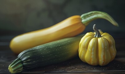 Assorted squash: zucchini, yellow squash, and acorn squash