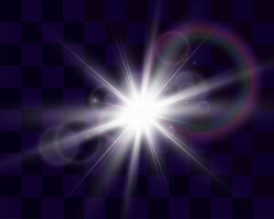 Set of bright light effects.Beautiful stars on the background.	

