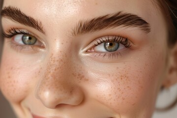 Obraz premium elegant woman showcasing perfect eyebrow lamination, exuding confidence and beauty