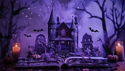  Halloween themed diorama with haunted house spooky