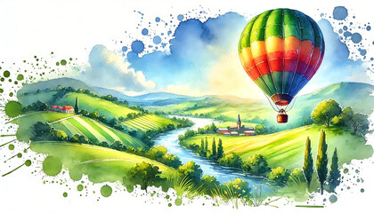 Obraz premium Hot Air Balloon Adventure Watercolor
