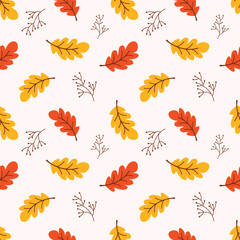 Obraz premium Seamless pattern with autumn oak leaves orange and yellow colours. Thanksgiving Day, autumn concept.